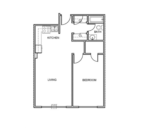 Floor plan for 1 bed, 1 bath, 660 sqft